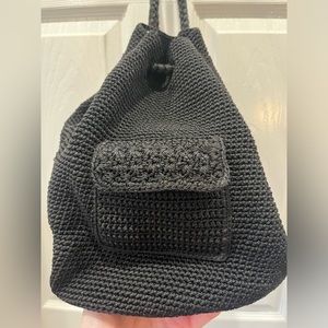 Black crochet small backpack